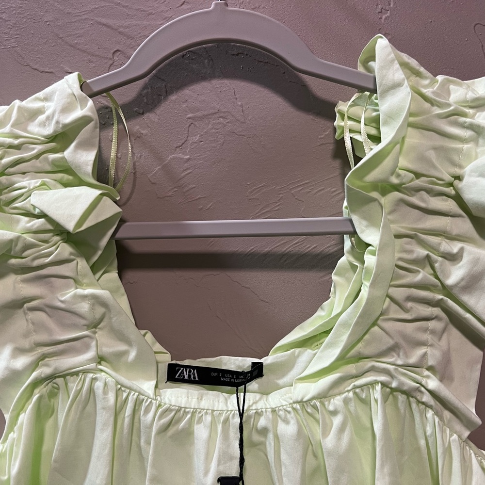Zara Light Lime Ruffle-Shoulder Tank Top - Picture 6 of 7